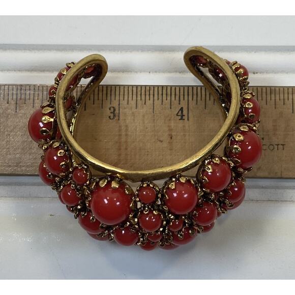 Zara Gold Tone Reddish/Orange Resin Stones Bold Statement Cuff Bracelet READ - Picture 13 of 13